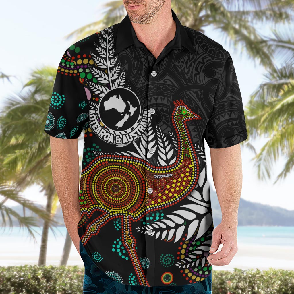New Zealand Fern and Australia Emu Hawaiian Shirt Aboriginal Mix Maori Pattern LT03 - Polynesian Pride
