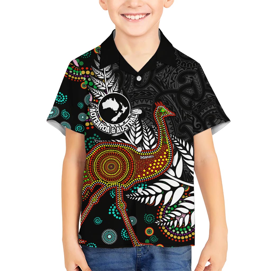 New Zealand Fern and Australia Emu Hawaiian Shirt Aboriginal Mix Maori Pattern LT03 - Polynesian Pride