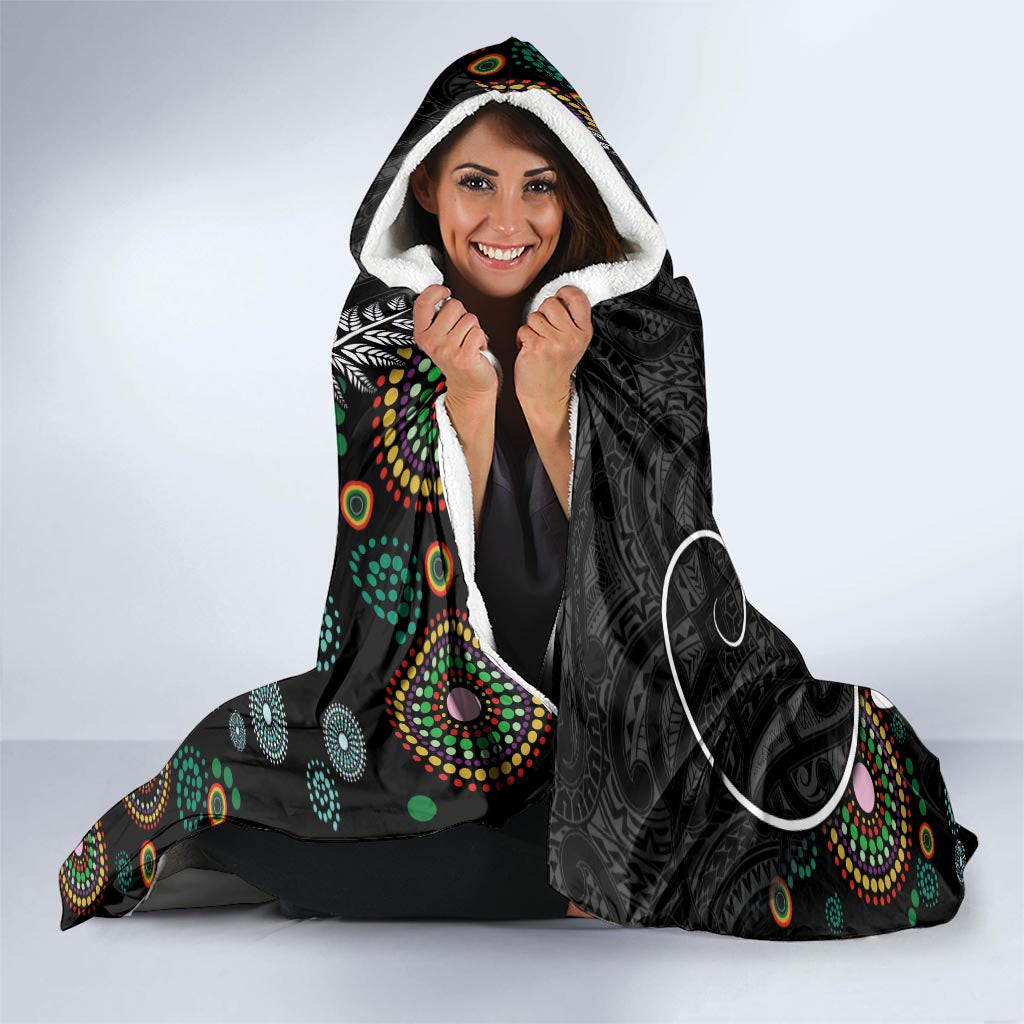 New Zealand Fern and Australia Emu Hooded Blanket Aboriginal Mix Maori Pattern LT03 - Polynesian Pride