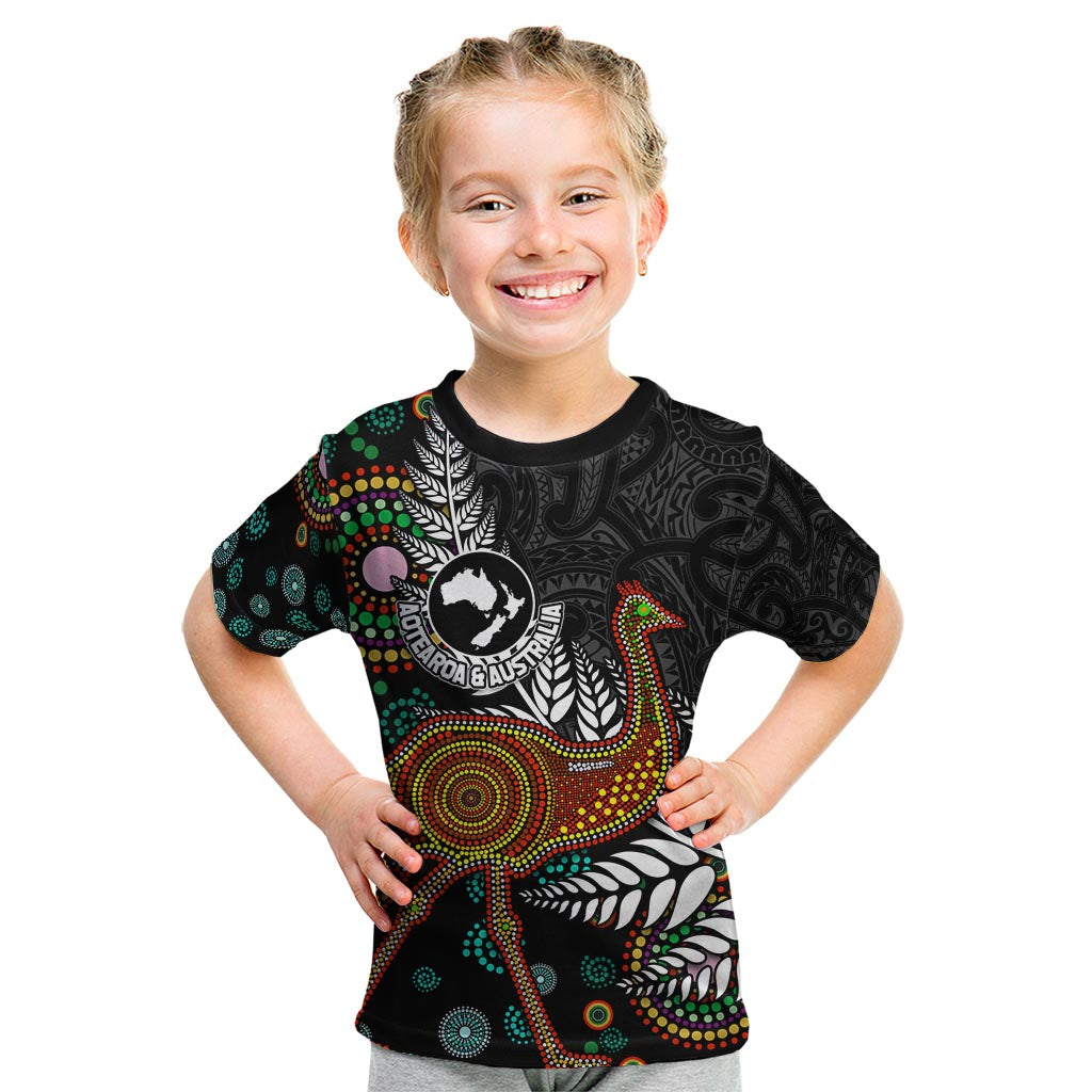 New Zealand Fern and Australia Emu Kid T Shirt Aboriginal Mix Maori Pattern