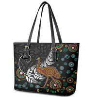 New Zealand Fern and Australia Emu Leather Tote Bag Aboriginal Mix Maori Pattern LT03 - Polynesian Pride
