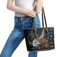 New Zealand Fern and Australia Emu Leather Tote Bag Aboriginal Mix Maori Pattern LT03 - Polynesian Pride