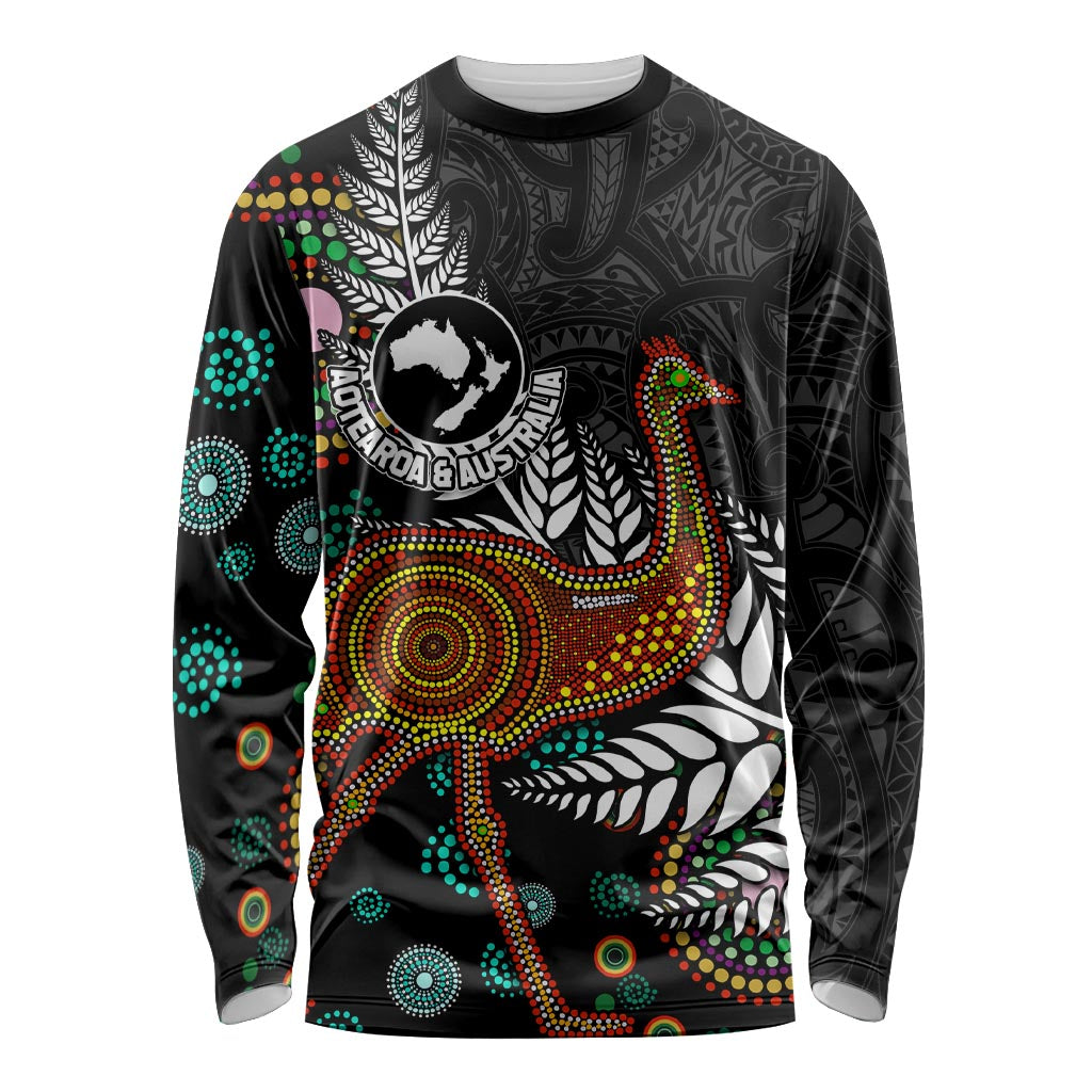 New Zealand Fern and Australia Emu Long Sleeve Shirt Aboriginal Mix Maori Pattern