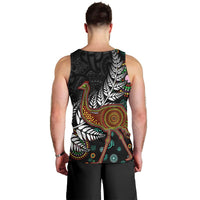 New Zealand Fern and Australia Emu Men Tank Top Aboriginal Mix Maori Pattern LT03 - Polynesian Pride