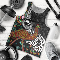 New Zealand Fern and Australia Emu Men Tank Top Aboriginal Mix Maori Pattern LT03 - Polynesian Pride
