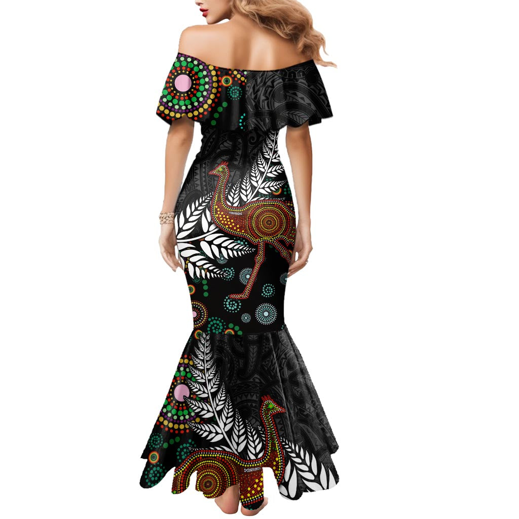 New Zealand Fern and Australia Emu Mermaid Dress Aboriginal Mix Maori Pattern
