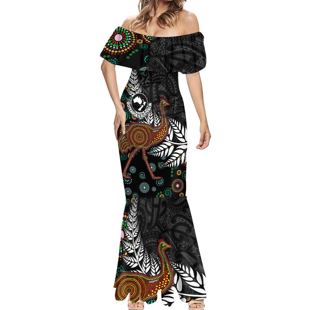 New Zealand Fern and Australia Emu Mermaid Dress Aboriginal Mix Maori Pattern