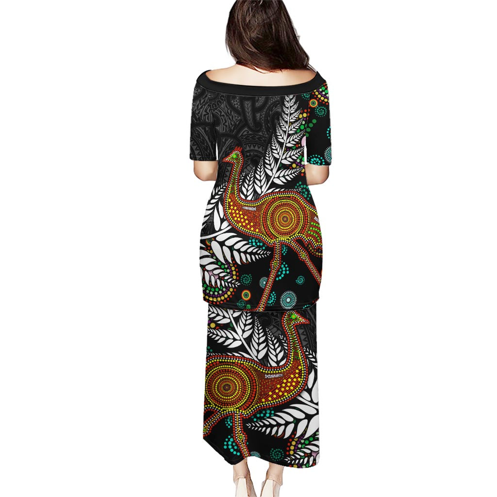 New Zealand Fern and Australia Emu Puletasi Aboriginal Mix Maori Pattern LT03 - Polynesian Pride