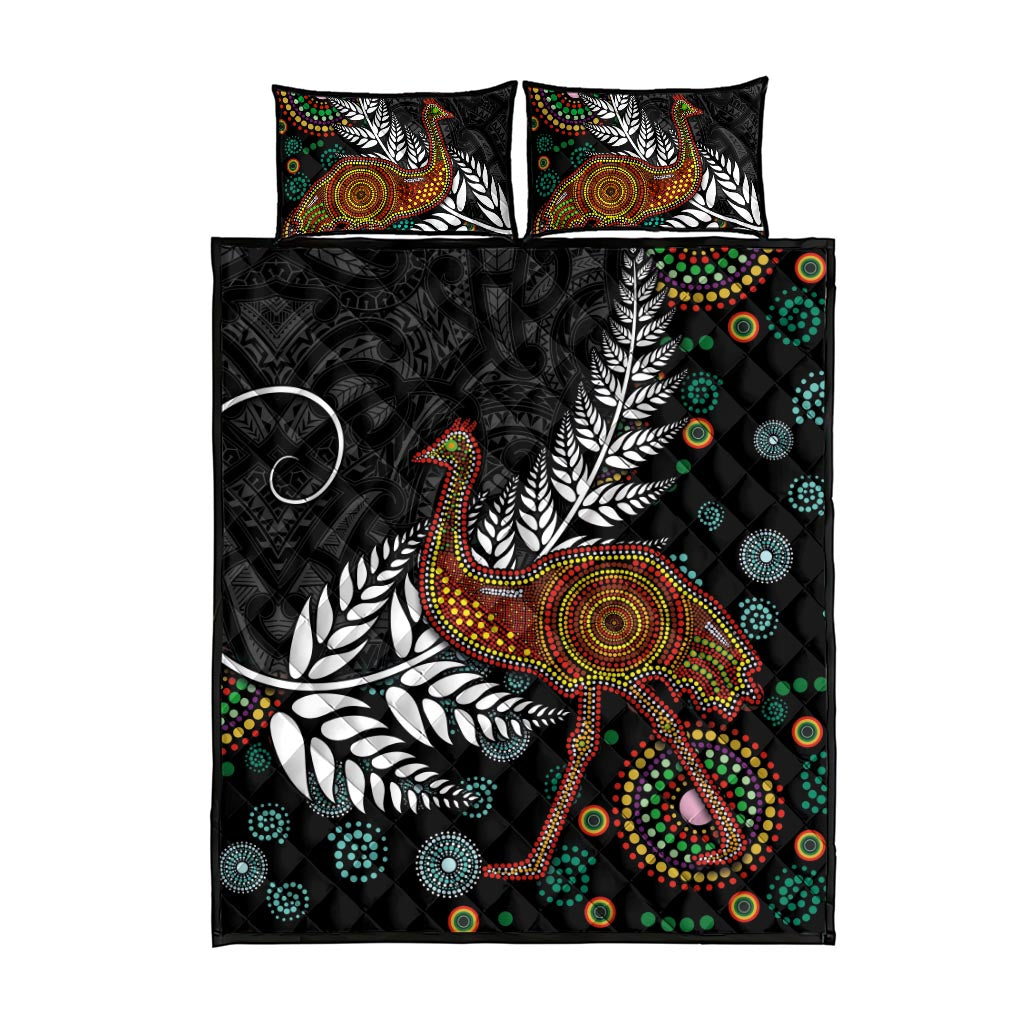 New Zealand Fern and Australia Emu Quilt Bed Set Aboriginal Mix Maori Pattern