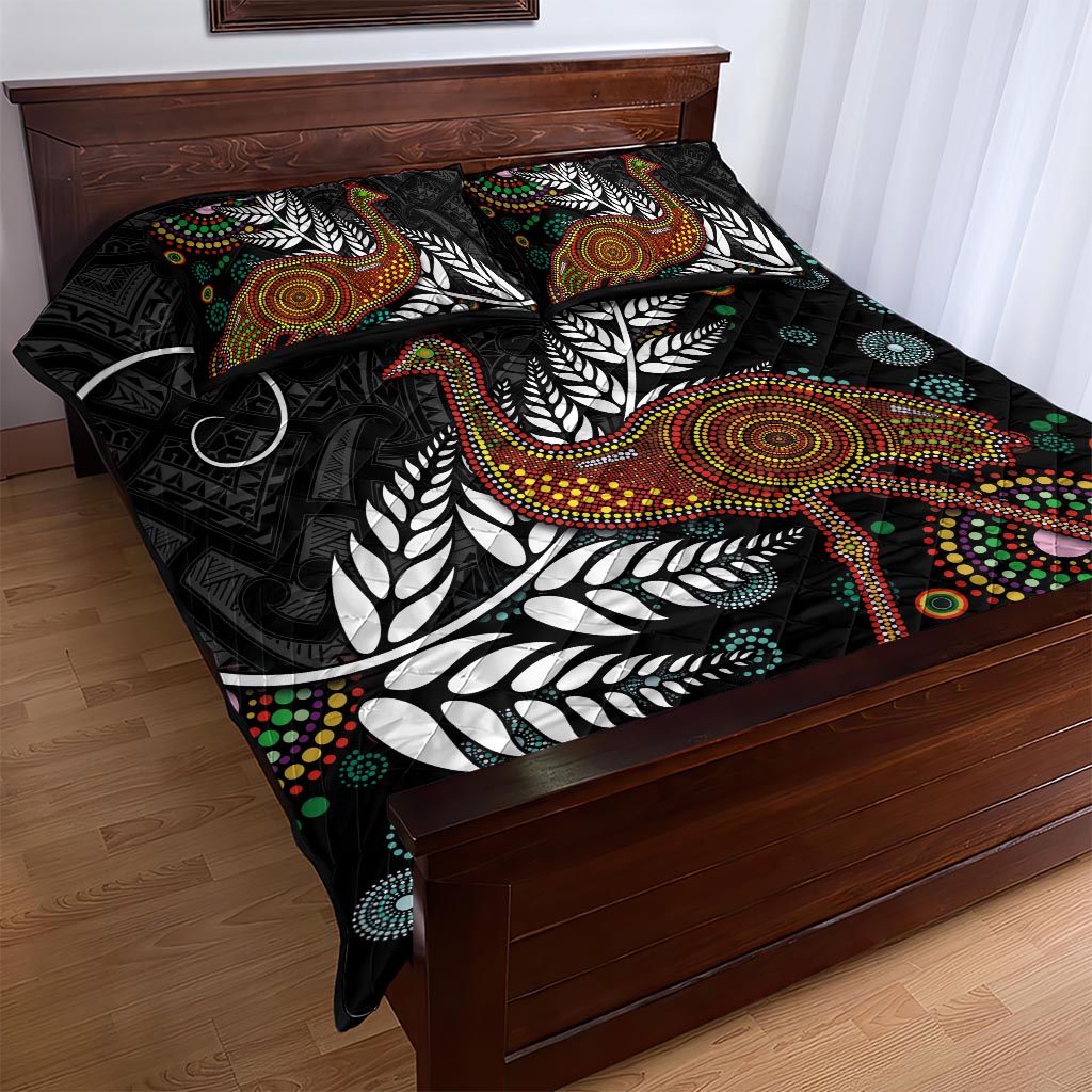 New Zealand Fern and Australia Emu Quilt Bed Set Aboriginal Mix Maori Pattern