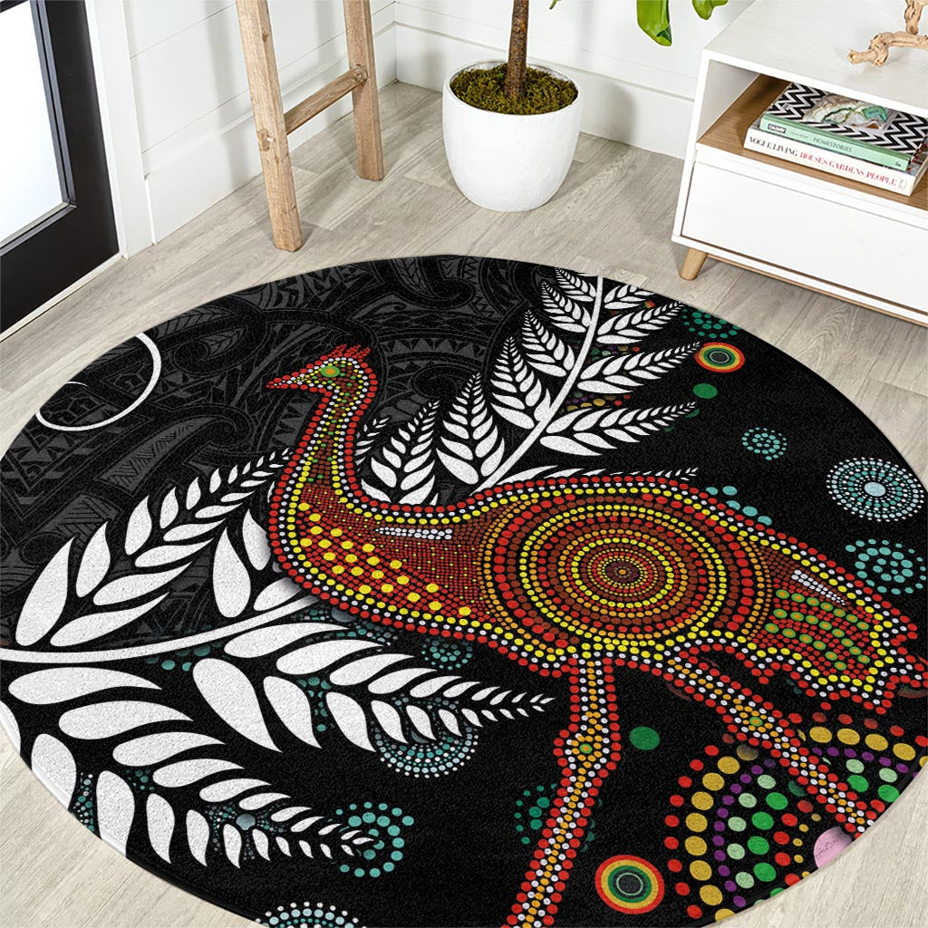 New Zealand Fern and Australia Emu Round Carpet Aboriginal Mix Maori Pattern