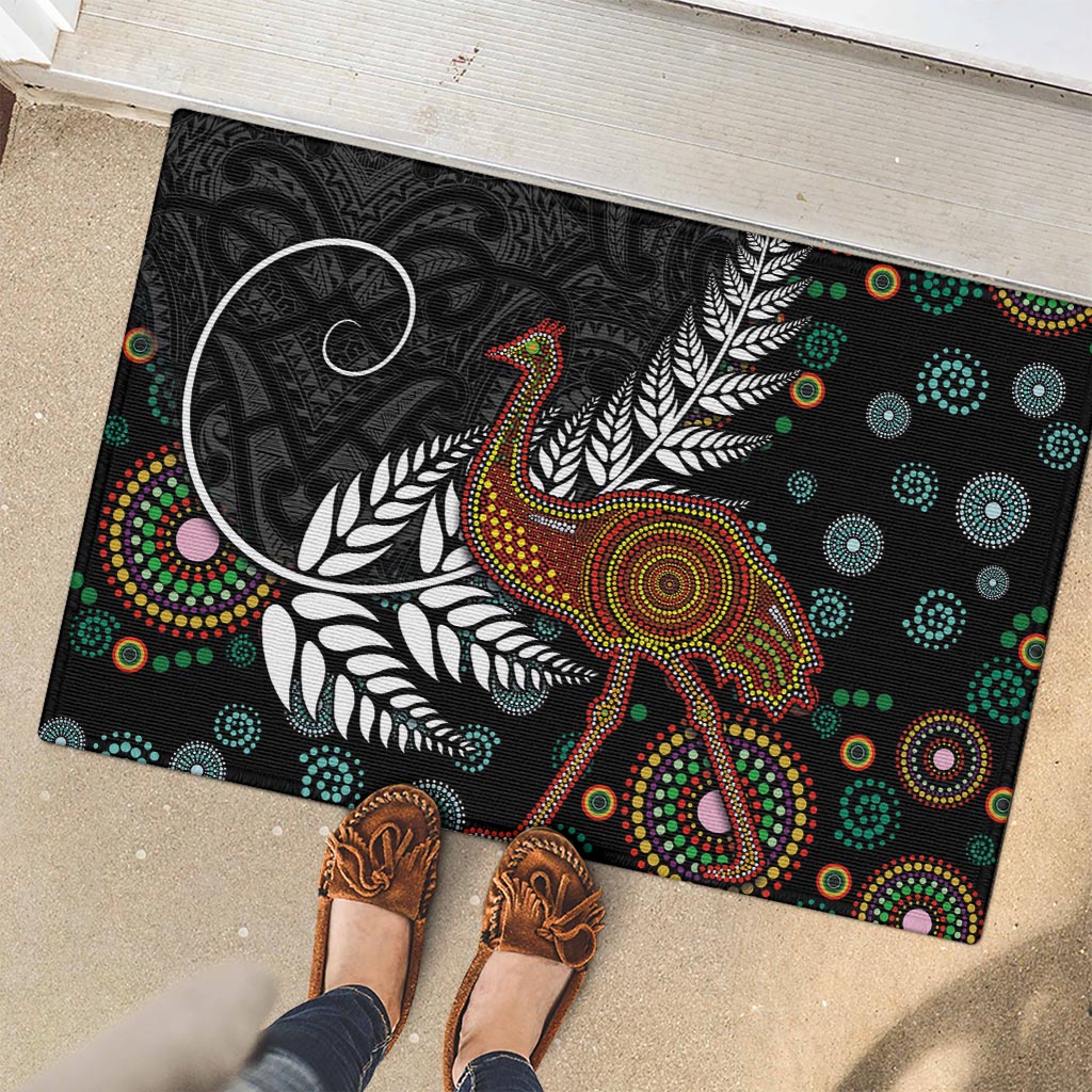New Zealand Fern and Australia Emu Rubber Doormat Aboriginal Mix Maori Pattern LT03 - Polynesian Pride