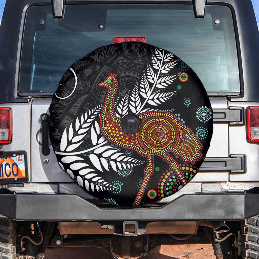 New Zealand Fern and Australia Emu Spare Tire Cover Aboriginal Mix Maori Pattern LT03 Blue - Polynesian Pride