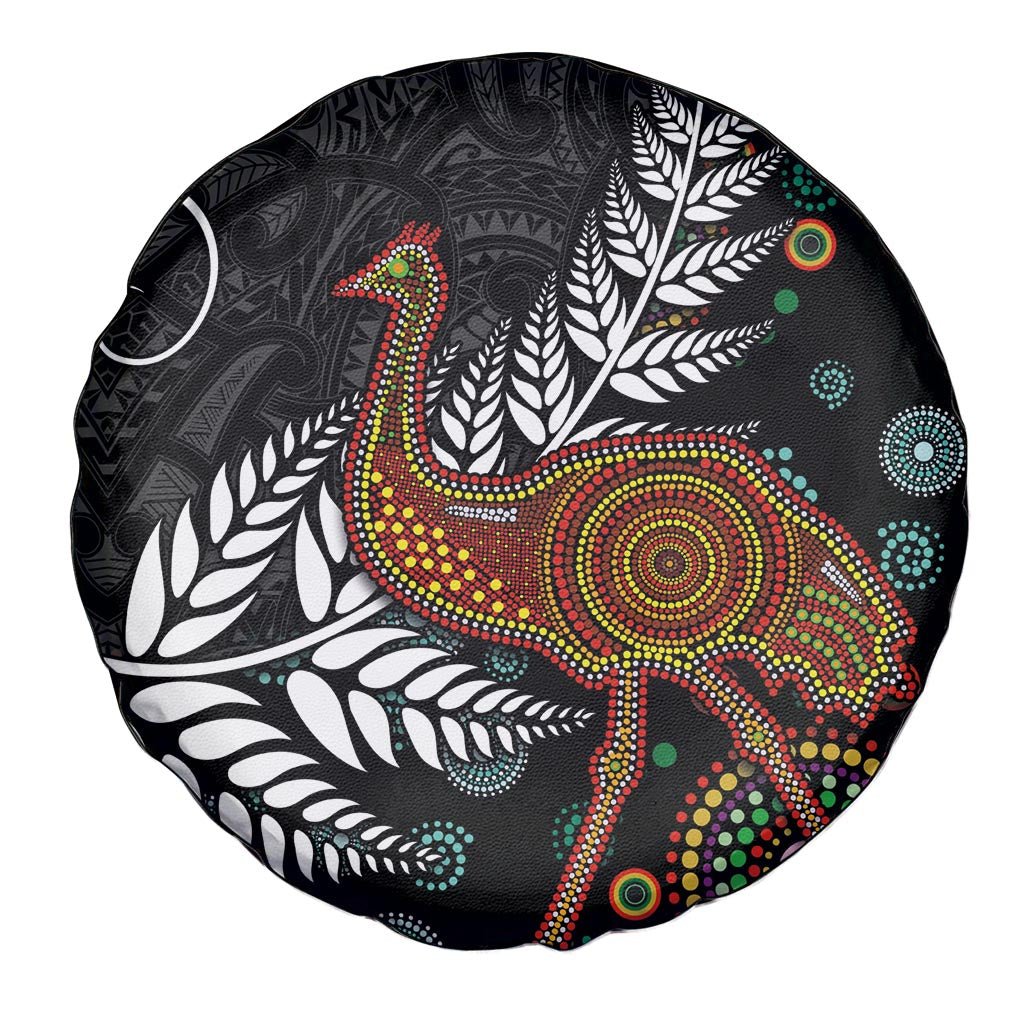 New Zealand Fern and Australia Emu Spare Tire Cover Aboriginal Mix Maori Pattern LT03 - Polynesian Pride
