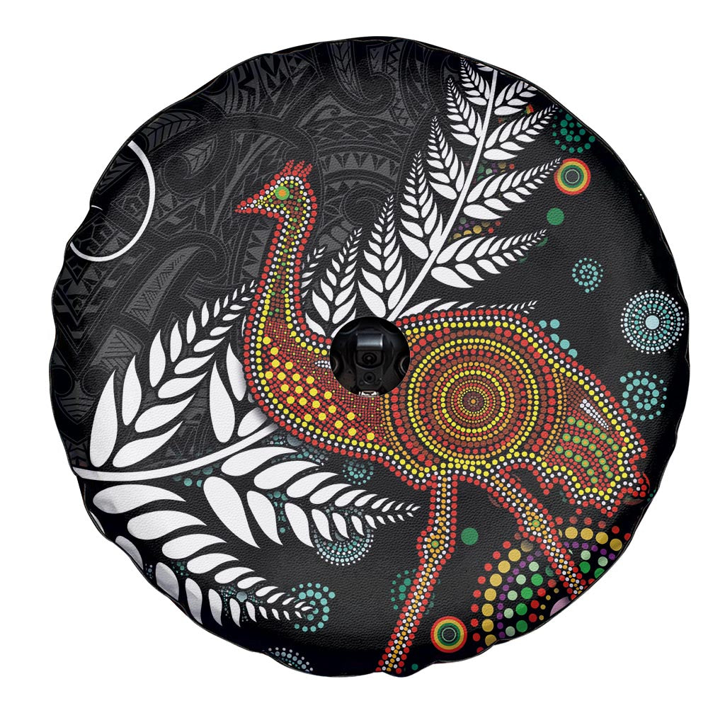 New Zealand Fern and Australia Emu Spare Tire Cover Aboriginal Mix Maori Pattern LT03 - Polynesian Pride