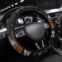New Zealand Fern and Australia Emu Steering Wheel Cover Aboriginal Mix Maori Pattern LT03 Universal Fit Blue - Polynesian Pride