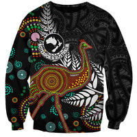 New Zealand Fern and Australia Emu Sweatshirt Aboriginal Mix Maori Pattern LT03 Unisex Blue - Polynesian Pride