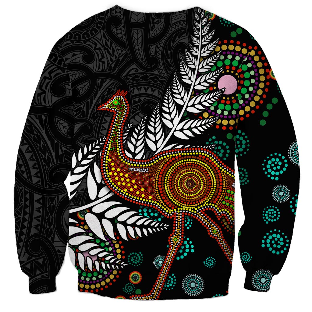 New Zealand Fern and Australia Emu Sweatshirt Aboriginal Mix Maori Pattern LT03 - Polynesian Pride