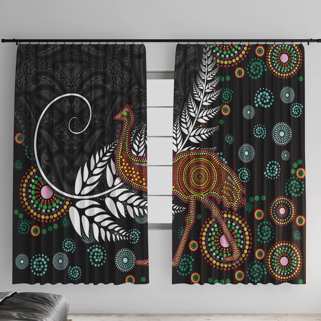 New Zealand Fern and Australia Emu Window Curtain Aboriginal Mix Maori Pattern