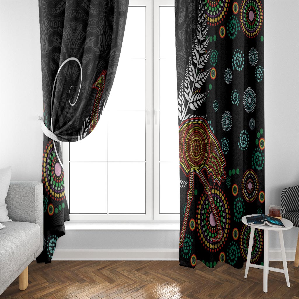 New Zealand Fern and Australia Emu Window Curtain Aboriginal Mix Maori Pattern LT03 - Polynesian Pride