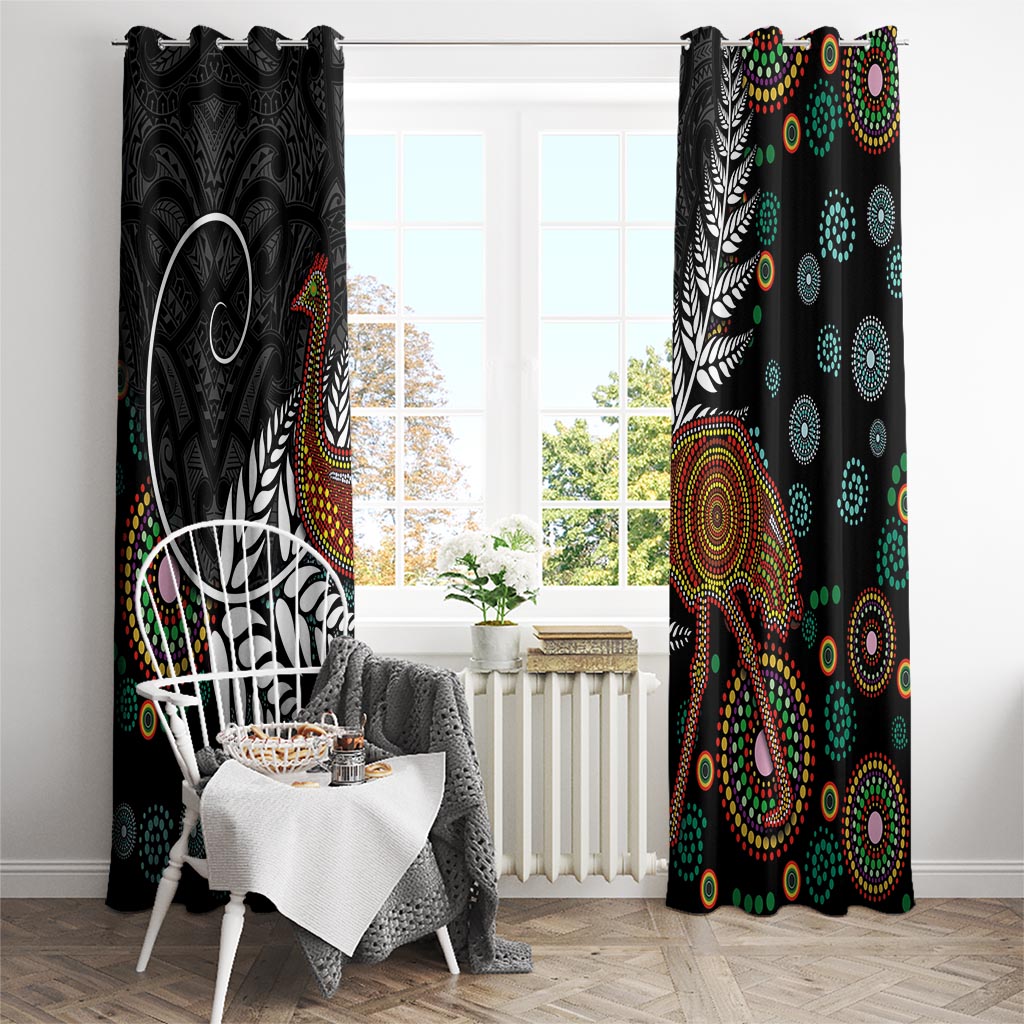 New Zealand Fern and Australia Emu Window Curtain Aboriginal Mix Maori Pattern LT03 - Polynesian Pride