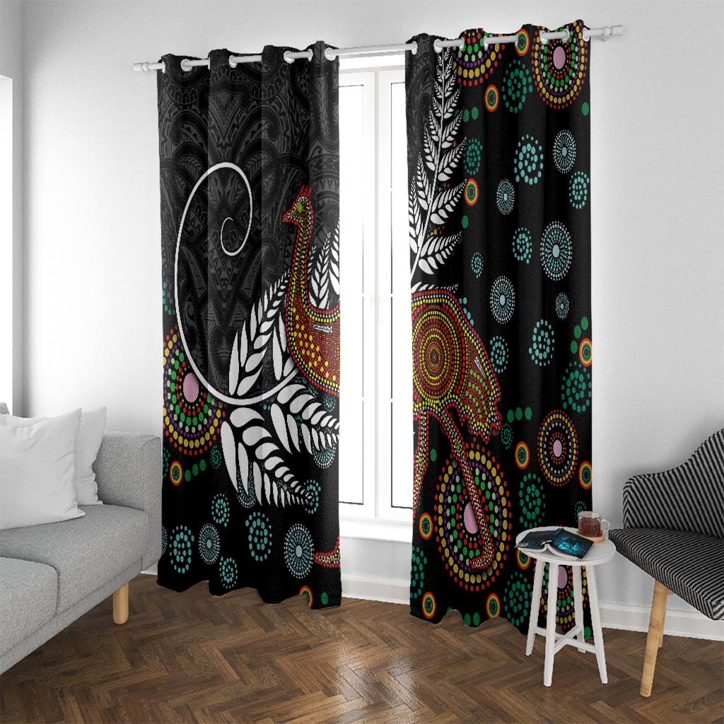 New Zealand Fern and Australia Emu Window Curtain Aboriginal Mix Maori Pattern LT03 With Grommets Blue - Polynesian Pride