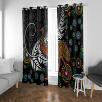 New Zealand Fern and Australia Emu Window Curtain Aboriginal Mix Maori Pattern LT03 With Grommets Blue - Polynesian Pride