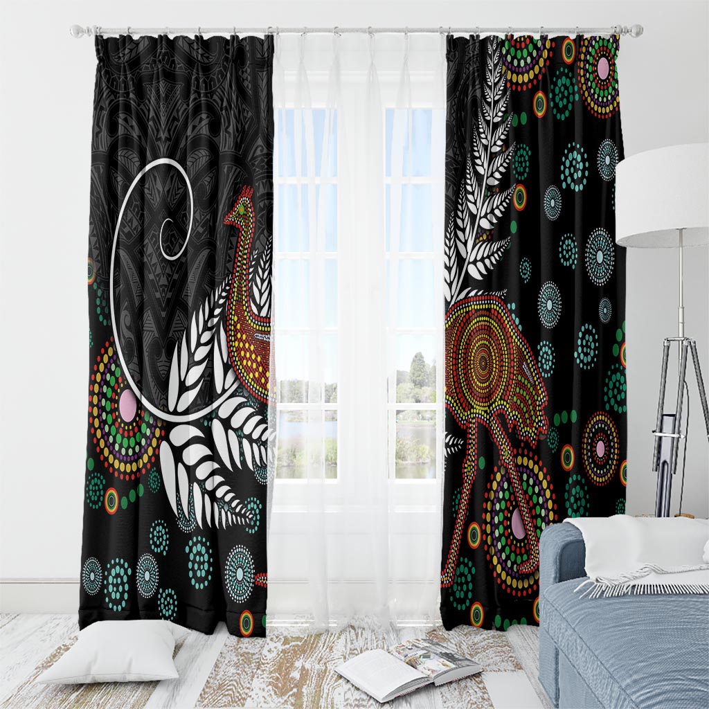 New Zealand Fern and Australia Emu Window Curtain Aboriginal Mix Maori Pattern LT03 - Polynesian Pride