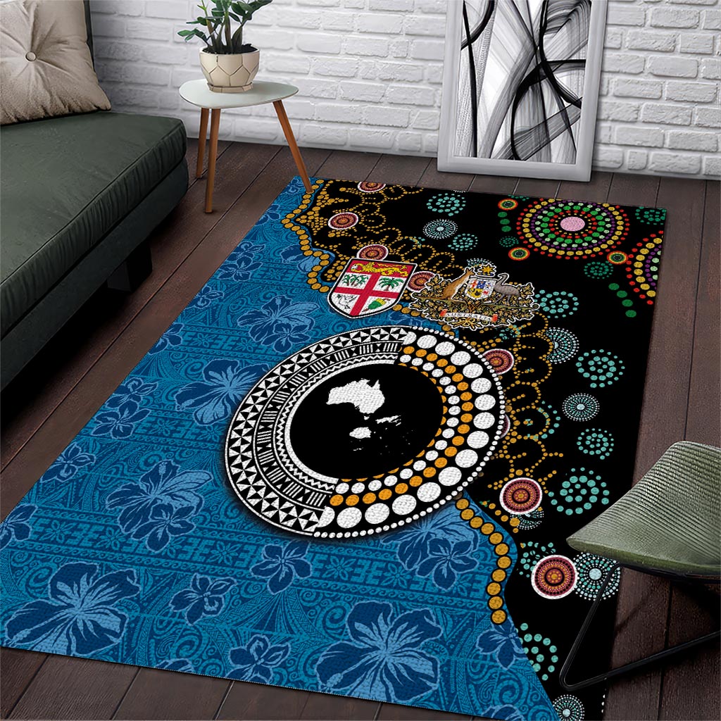 Fiji Palm Tree and Australia Kangaroo Area Rug Aboriginal Mix Tapa Pattern