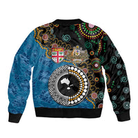 Fiji Palm Tree and Australia Kangaroo Bomber Jacket Aboriginal Mix Tapa Pattern