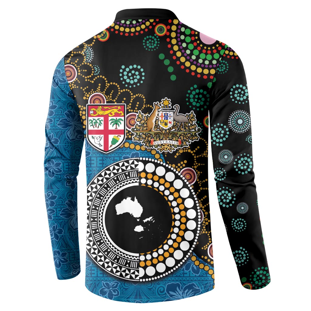 Fiji Palm Tree and Australia Kangaroo Button Sweatshirt Aboriginal Mix Tapa Pattern