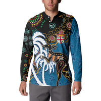 Fiji Palm Tree and Australia Kangaroo Button Sweatshirt Aboriginal Mix Tapa Pattern