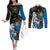 Fiji Palm Tree and Australia Kangaroo Couples Matching Off The Shoulder Long Sleeve Dress and Long Sleeve Button Shirt Aboriginal Mix Tapa Pattern
