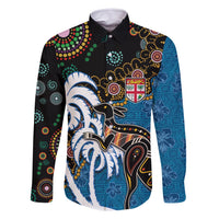 Fiji Palm Tree and Australia Kangaroo Family Matching Mermaid Dress and Hawaiian Shirt Aboriginal Mix Tapa Pattern