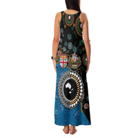 Fiji Palm Tree and Australia Kangaroo Family Matching Tank Maxi Dress and Hawaiian Shirt Aboriginal Mix Tapa Pattern