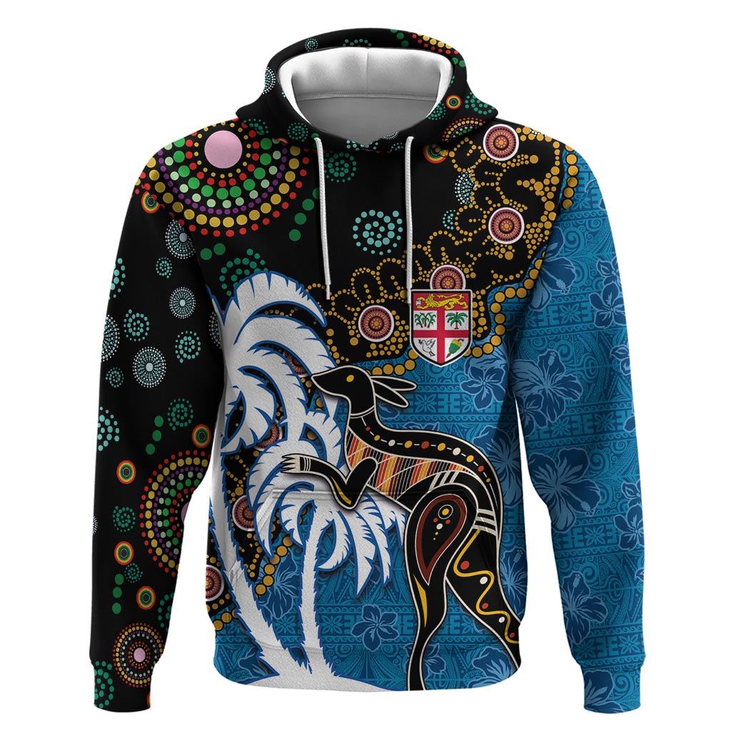 Fiji Palm Tree and Australia Kangaroo Hoodie Aboriginal Mix Tapa Pattern