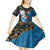 Fiji Palm Tree and Australia Kangaroo Kid Short Sleeve Dress Aboriginal Mix Tapa Pattern