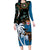 Fiji Palm Tree and Australia Kangaroo Long Sleeve Bodycon Dress Aboriginal Mix Tapa Pattern