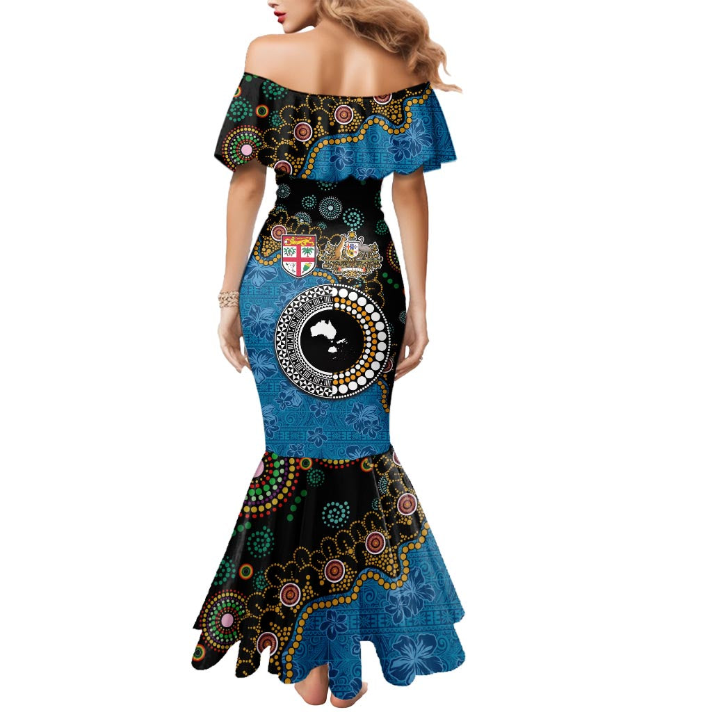 Fiji Palm Tree and Australia Kangaroo Mermaid Dress Aboriginal Mix Tapa Pattern