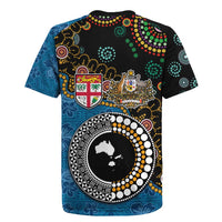 Fiji Palm Tree and Australia Kangaroo Rugby Jersey Aboriginal Mix Tapa Pattern