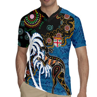 Fiji Palm Tree and Australia Kangaroo Rugby Jersey Aboriginal Mix Tapa Pattern