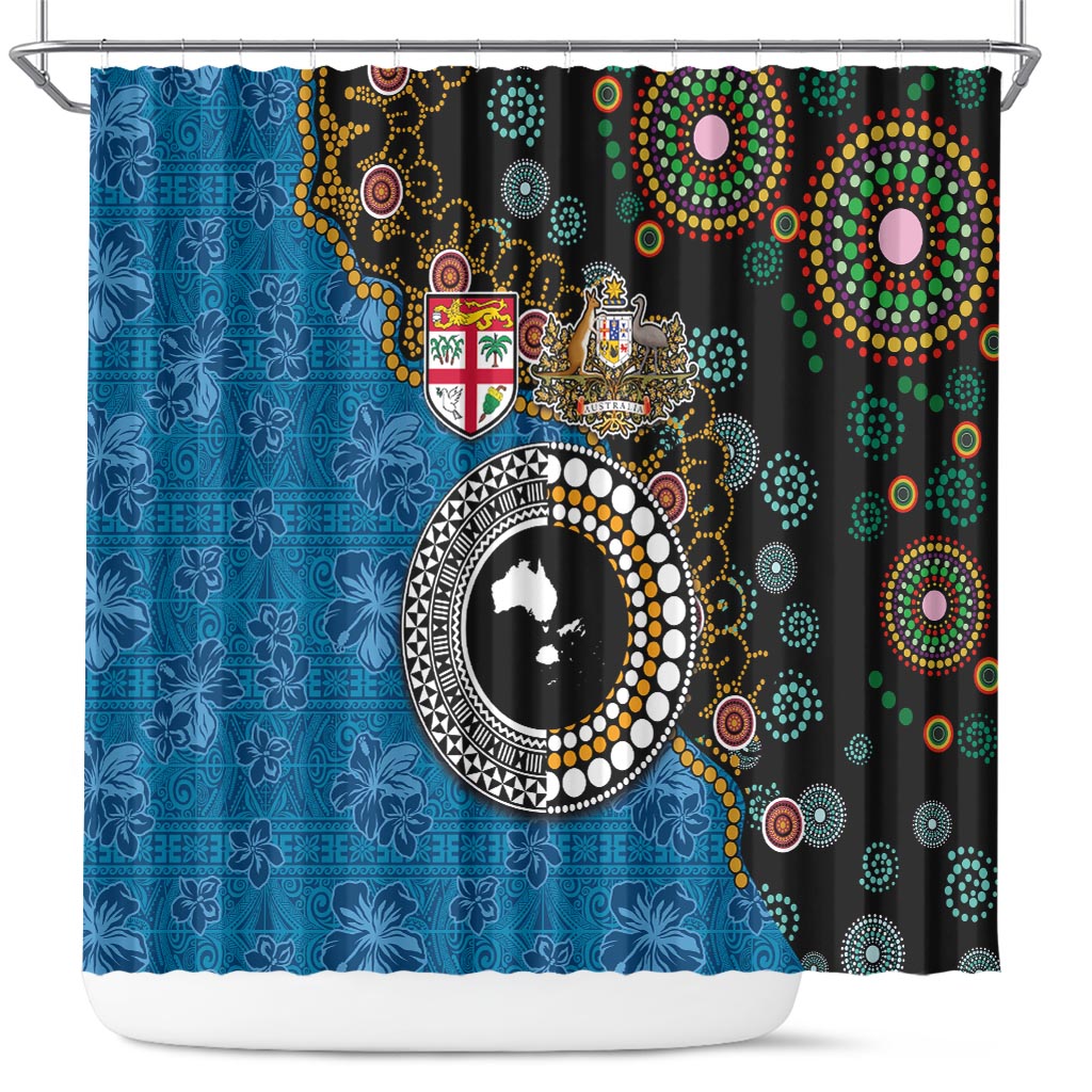 Fiji Palm Tree and Australia Kangaroo Shower Curtain Aboriginal Mix Tapa Pattern