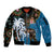 Fiji Palm Tree and Australia Kangaroo Sleeve Zip Bomber Jacket Aboriginal Mix Tapa Pattern