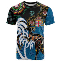 Fiji Palm Tree and Australia Kangaroo T Shirt Aboriginal Mix Tapa Pattern