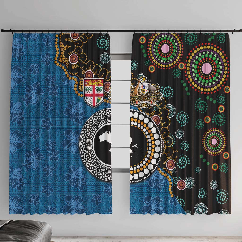 Fiji Palm Tree and Australia Kangaroo Window Curtain Aboriginal Mix Tapa Pattern