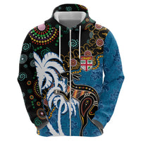 Fiji Palm Tree and Australia Kangaroo Zip Hoodie Aboriginal Mix Tapa Pattern