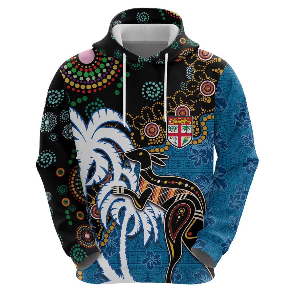 Fiji Palm Tree and Australia Kangaroo Zip Hoodie Aboriginal Mix Tapa Pattern