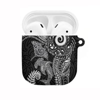 Aotearoa Maori Sea Animals Tribal AirPods Case Manta Ray and Shark Moko Pattern Black Color