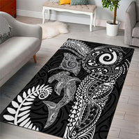 Aotearoa Maori Sea Animals Tribal Area Rug Manta Ray and Shark Moko Pattern Black Color LT03 - Polynesian Pride