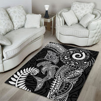 Aotearoa Maori Sea Animals Tribal Area Rug Manta Ray and Shark Moko Pattern Black Color LT03 - Polynesian Pride